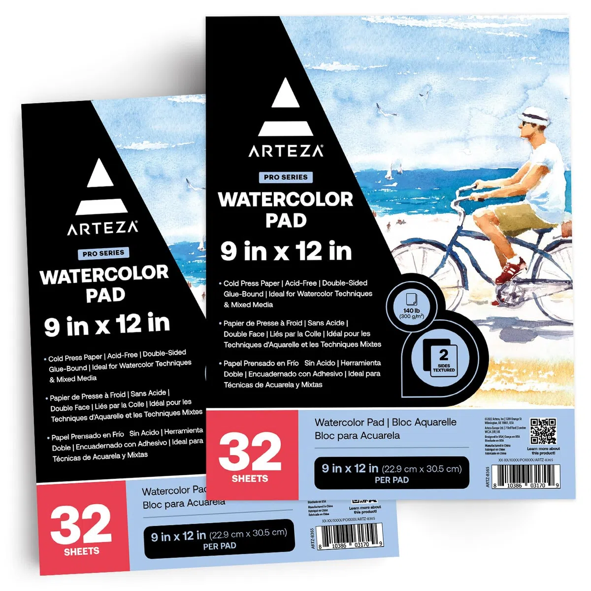 Arteza 22,9x30,5 cm. Acquerello Expert Set da 2 Blocchi, 64 Fogli, Pressati a Freddo, Senza Acidi, 300 gsm, Ideale per Tecniche Watercolor e Miste