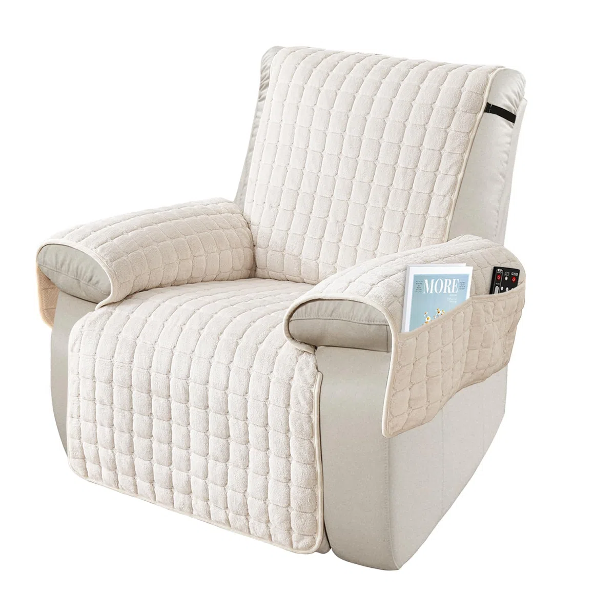 Copripoltrona Relax Reclinabile Universale, Copripoltrona 1 Posto con Tasche e Elastico, Copri Poltrona con Braccioli – Protezione Anti-Macchie e Antigraffio, Lavabile, Beige, 1 Posto(53*190cm)