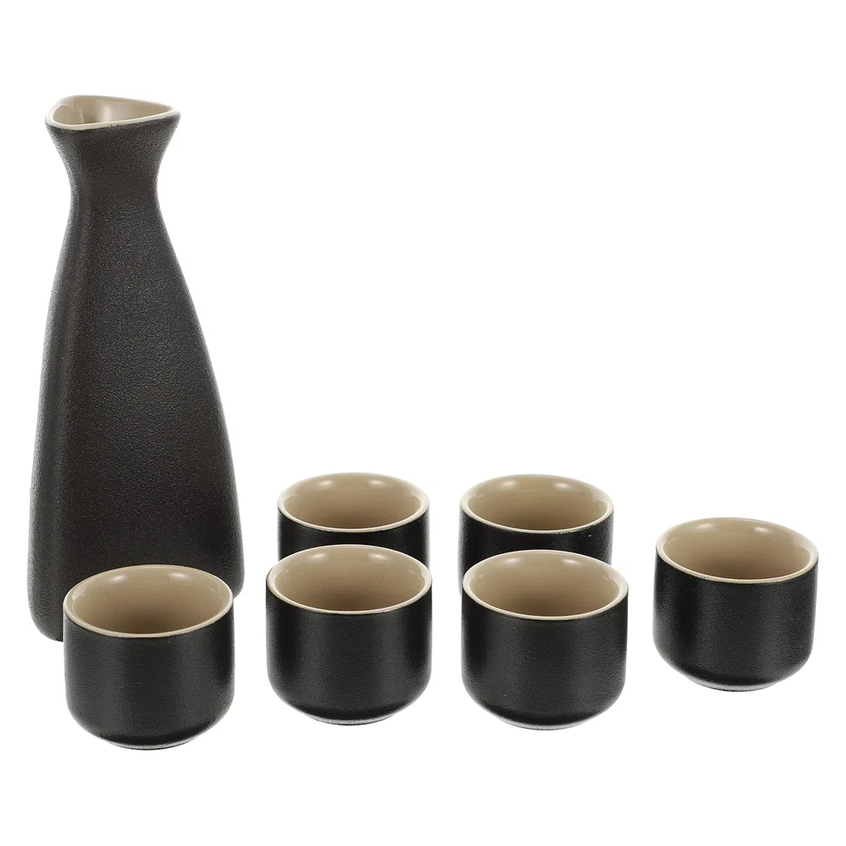 BESPORTBLE 1 Set di Ceramica Set Sake Tradizionale Giapponese Sake Set con 1 Caraffa Decanter Bottiglia di Tokkuri E 6 Ochoko Tazze per Caldo O Freddo Bene a Casa Ristorante Nero
