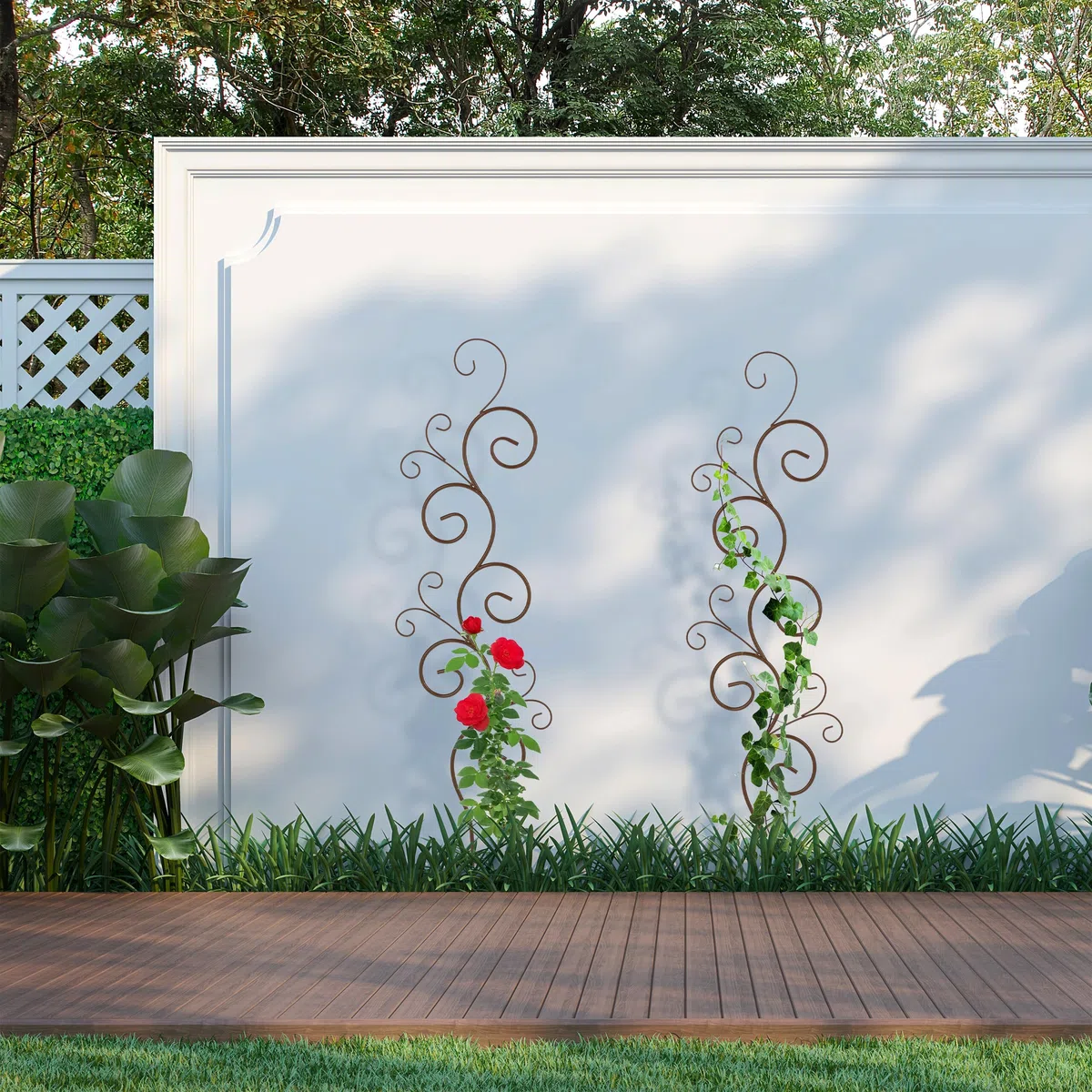 Relaxdays Supporto per Piante Rampicanti da Giardino, 2 pz. Tralicci di Sostegno per Edera, 160x30 cm, Metallo, Marrone