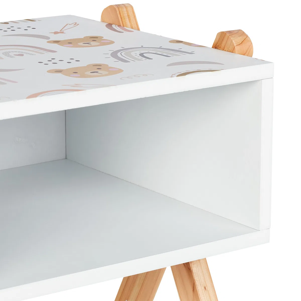 Relaxdays Comodino da Letto per Bambini, Tavolino con Scomparto Giochi Cameretta, 42x34x30 cm, Legno e MDF, Multicolore