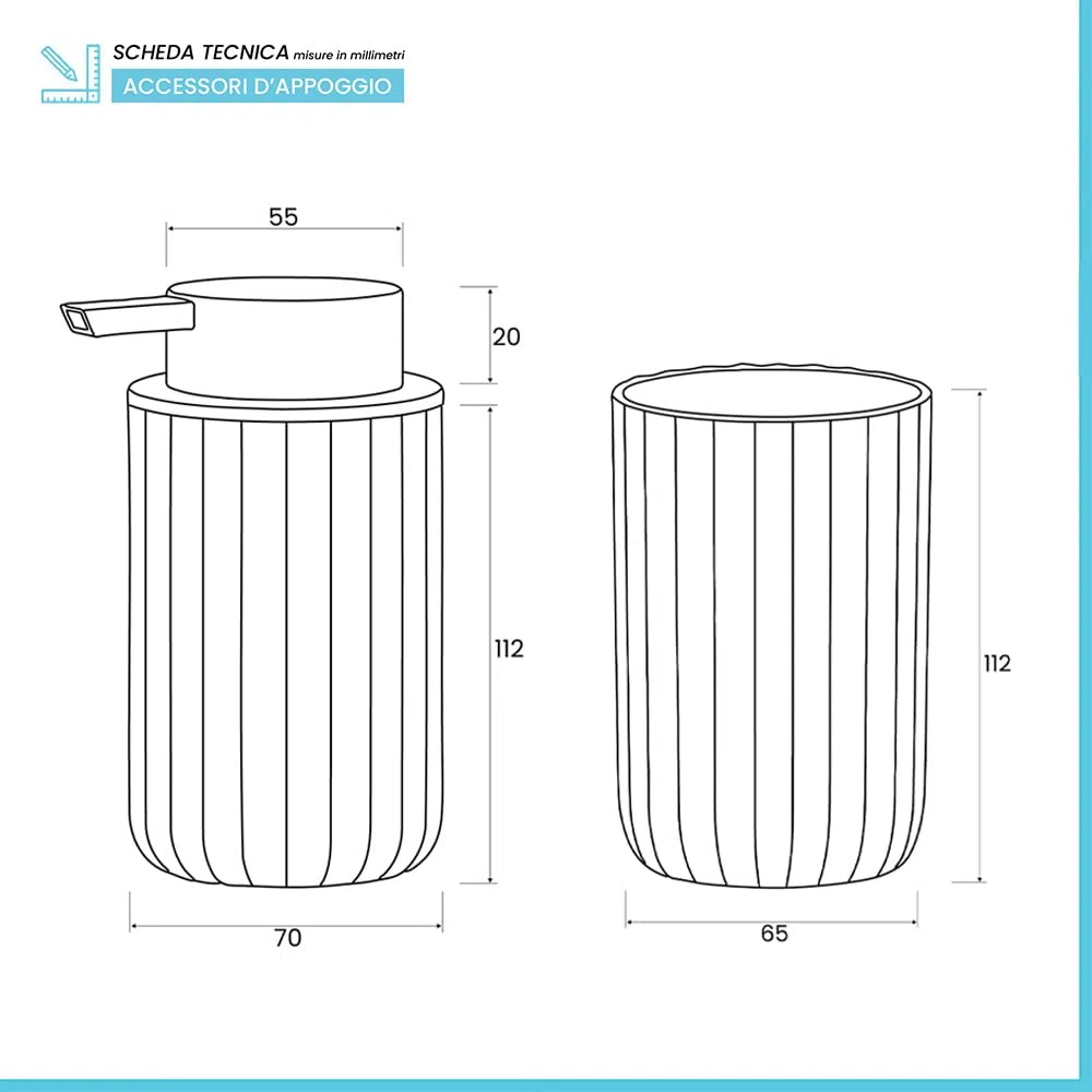 Set Accessori Bagno Moderni 3 Pezzi Linea Gummy – In Gomma Termoplastica Tortora – Dispenser, Portaspazzolino E Portascopino – Flessibile E Antiurto