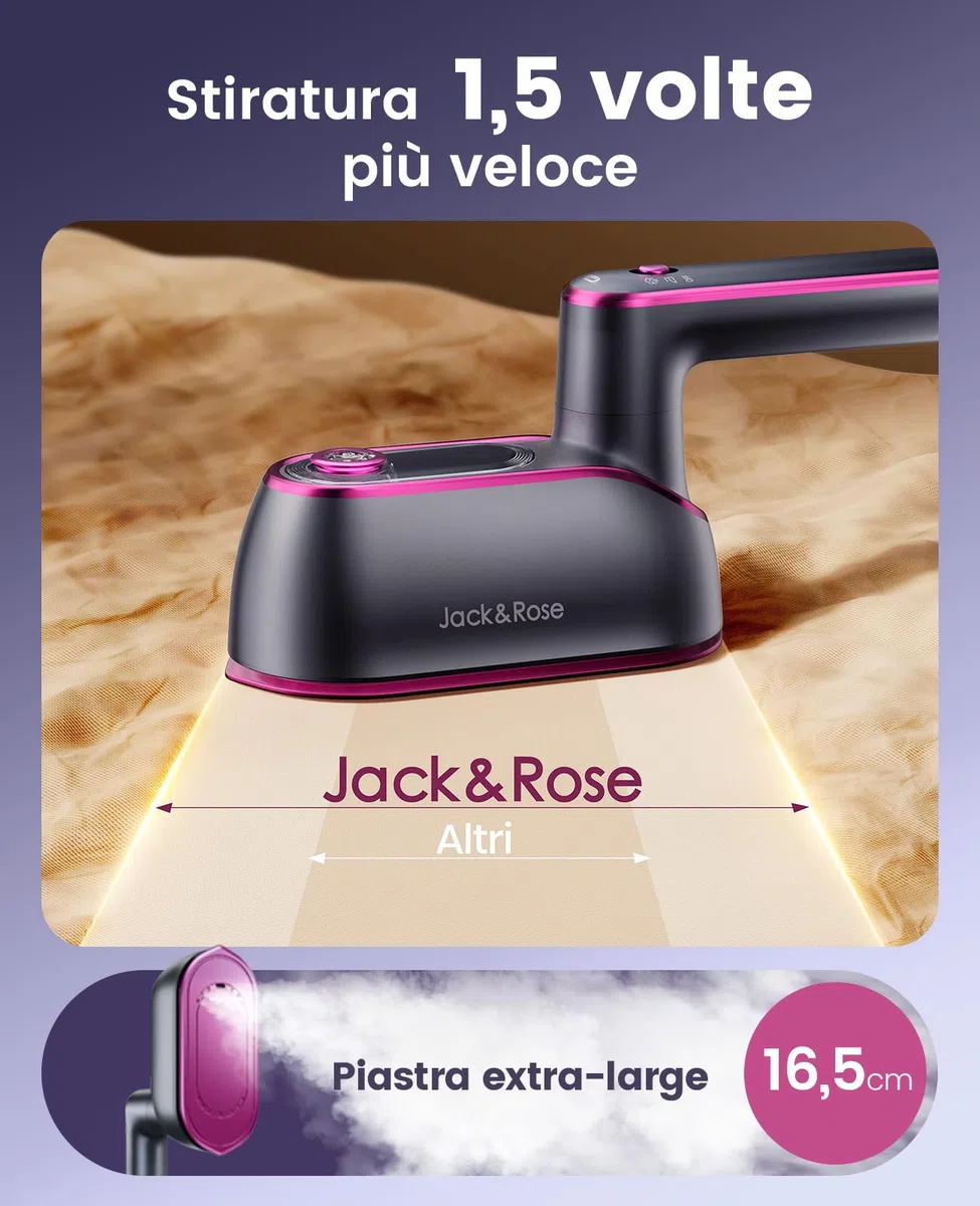 Jack&Rose Ferro da stiro portatile, 1200 W Vaporizzatore portatile e manuale per indumenti, riscaldamento rapido in 8s, stiratore a vapore 2 in 1 da viaggio