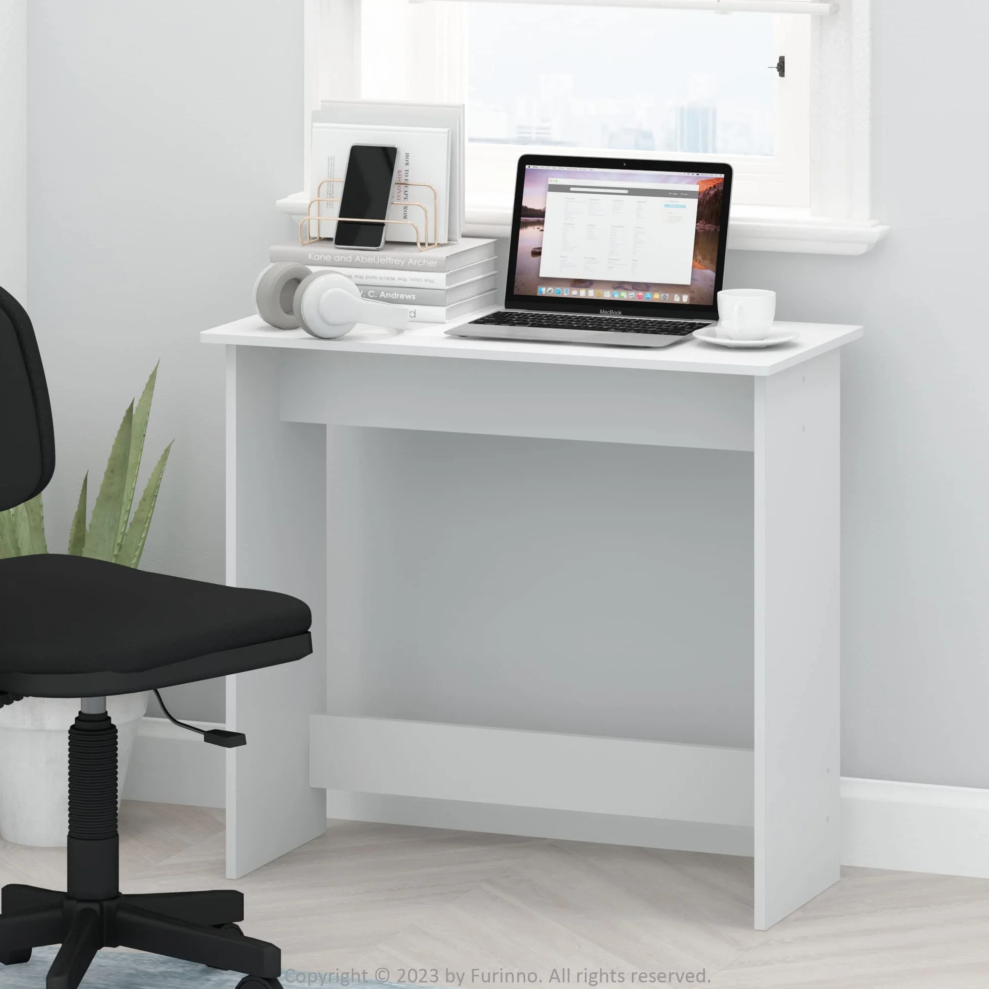 Furinno Semplicistico Tabella di Studio, Legno, Bianco, 39.12 (D) x 79.50 (W) x 75.69 (H) cm