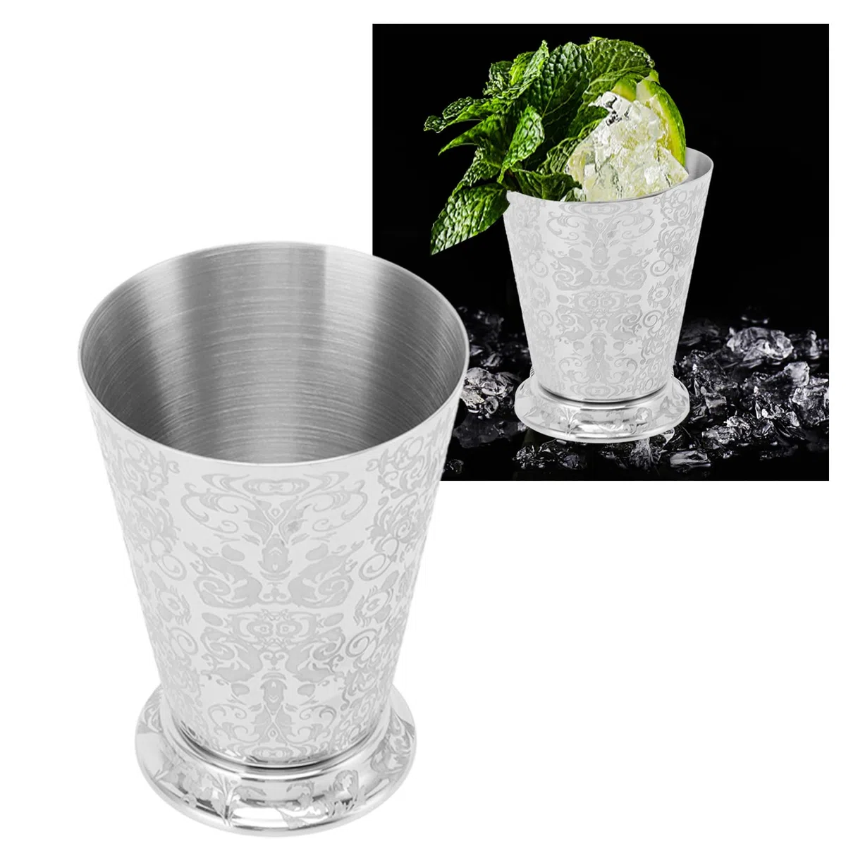 Tissting 400ml Mint Julep Cup, Bicchieri da Cocktail in Acciaio Inossidabile 304 Bicchieri da Cocktail in Metallo Moscow Mule Argento per Feste, Bar, Casa, Ristorante(Modello Totemico)