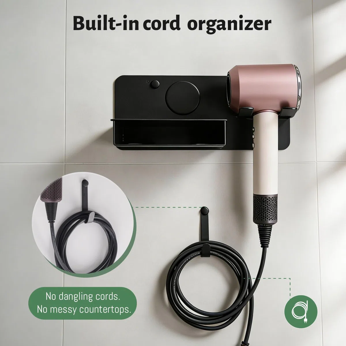 6-in-1 Porta Phon in Metallo Senza Foratura Compatibile con Dyson Supersonic Nural HD16 e HD19, Porta Phon a Parete con Supporto per la Spina, 5 Bocchette Diffusori, 29 * 12cm
