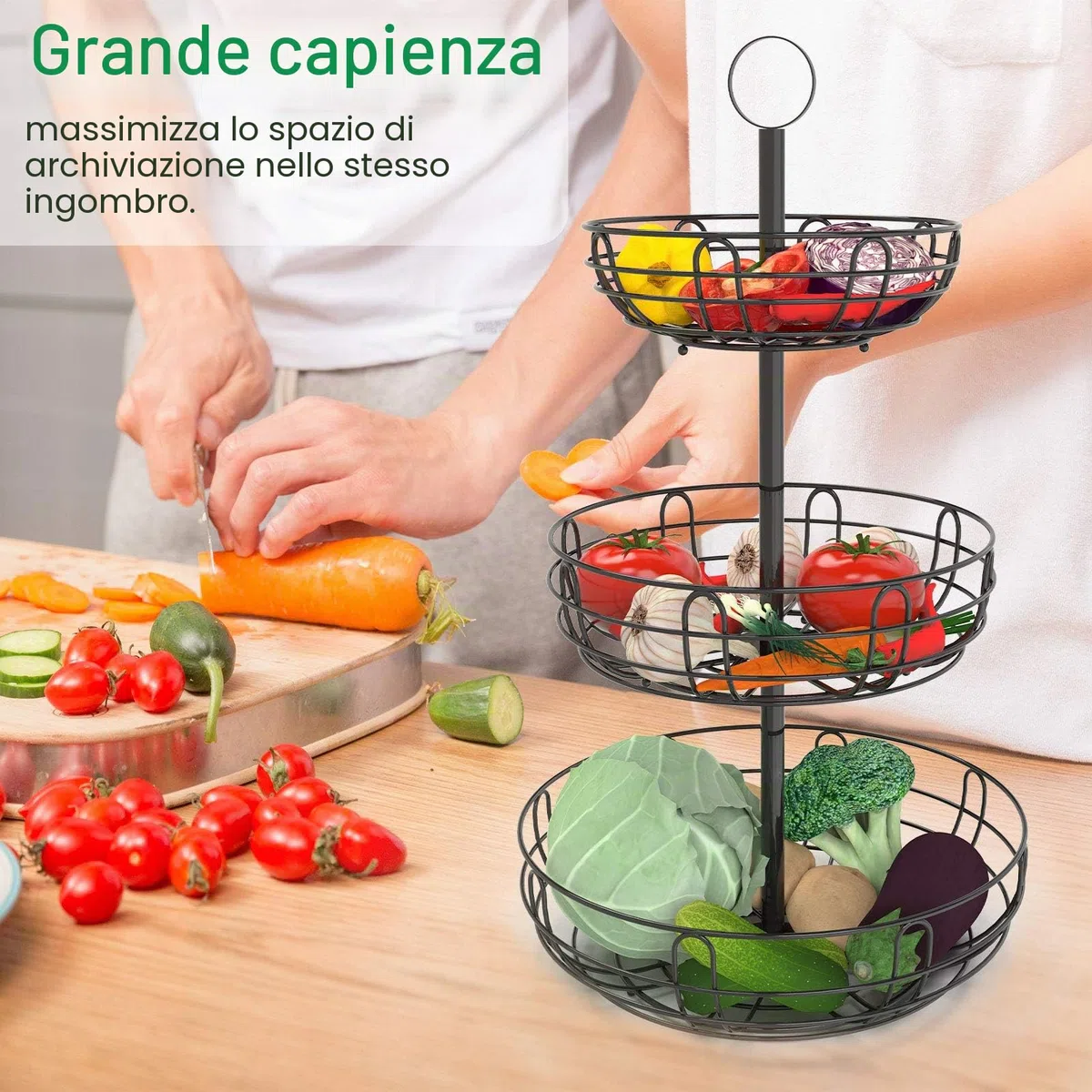 Bomclap Cestino per Frutta a 3 Ripiani, per Risparmiare Spazio, per Dolci e Verdure