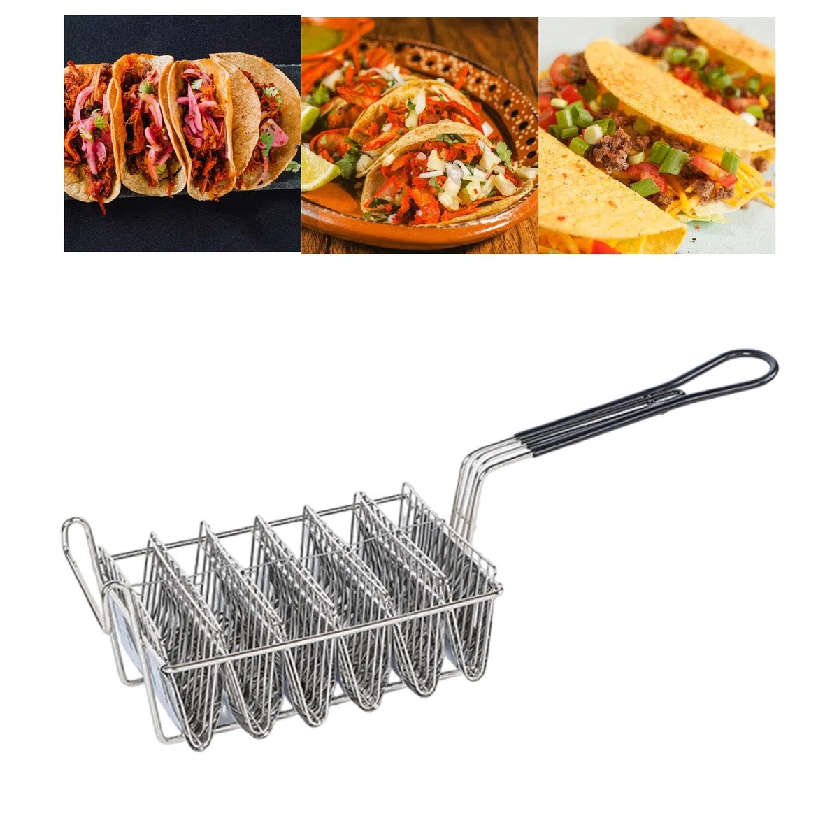 Taco Frittura V Shaped con Manico Sicuro, Cestello per Frittura in Acciaio Inox e Ferro Durevole, Facile da Pulire, Cestello per Friggitrice, 6 Scomparti