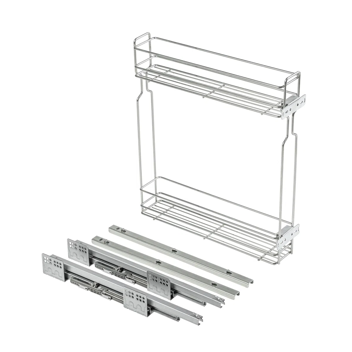 GTV Cestello Estraibile Cargo KO-BO150TD-OC, Organizzatore per Mobile da 150 mm, 2 Ripiani, Montaggio Laterale, Guide a Sfera, Acciaio Zincato Argento