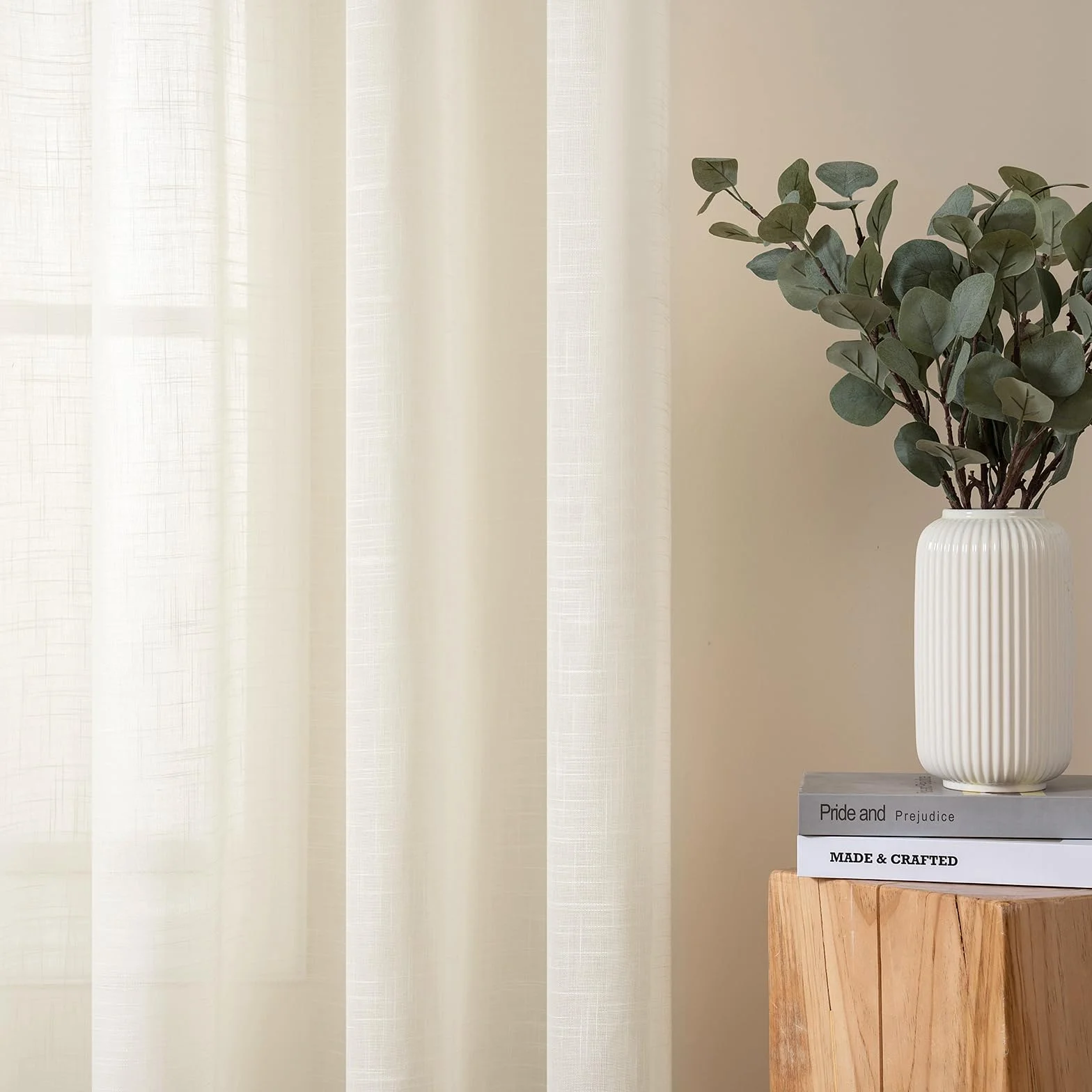 MIULEE Tende Lino Trasparenti Beige leggero con Occhielli, 2 Pannelli 140L x 260A cm - Tende Soggiorno & Camera da Letto Filtranti Luce per Interni