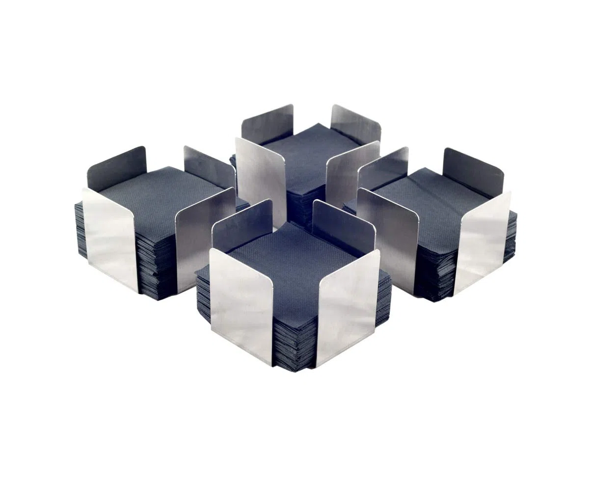 Hostelnovo - Portatovaglioli ideali per tovaglioli da cocktail - Portatovaglioli in acciaio inox - 11 x 11 x 7 cm - Confezione da 4 portatovaglioli, 200 tovaglioli neri in micropunto.