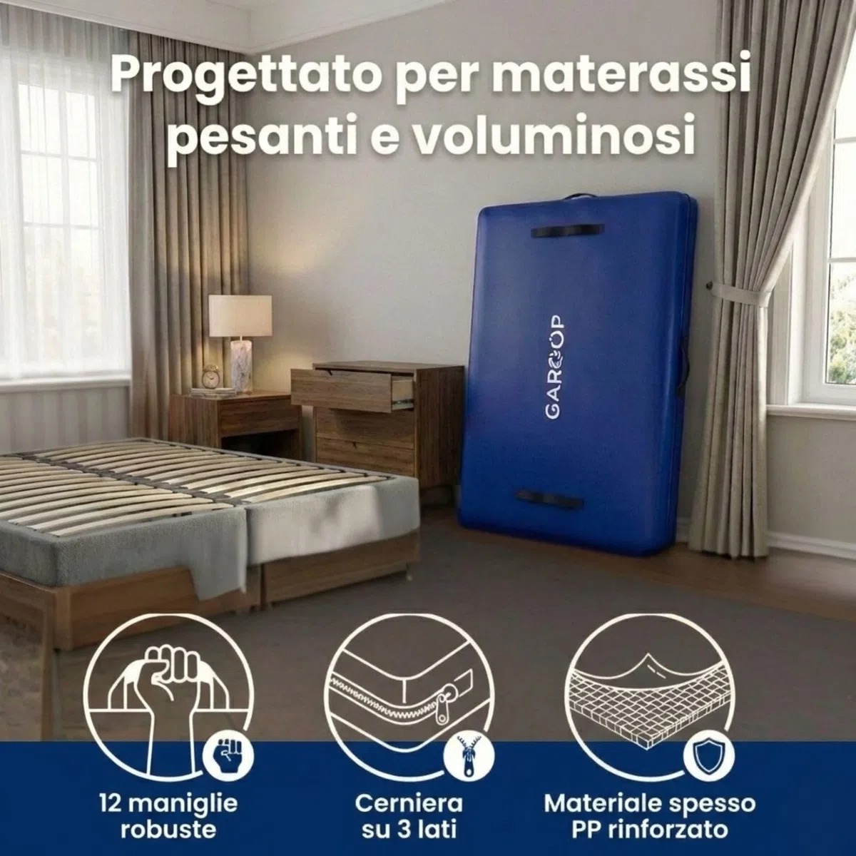 Custodia protettiva per materasso 180 x 200 x 30 cm, dotata di 12 manici rinforzati e chiusura lampo, ideale per riporre oggetti, riporre e traslochi, resistente agli strappi e impermeabile