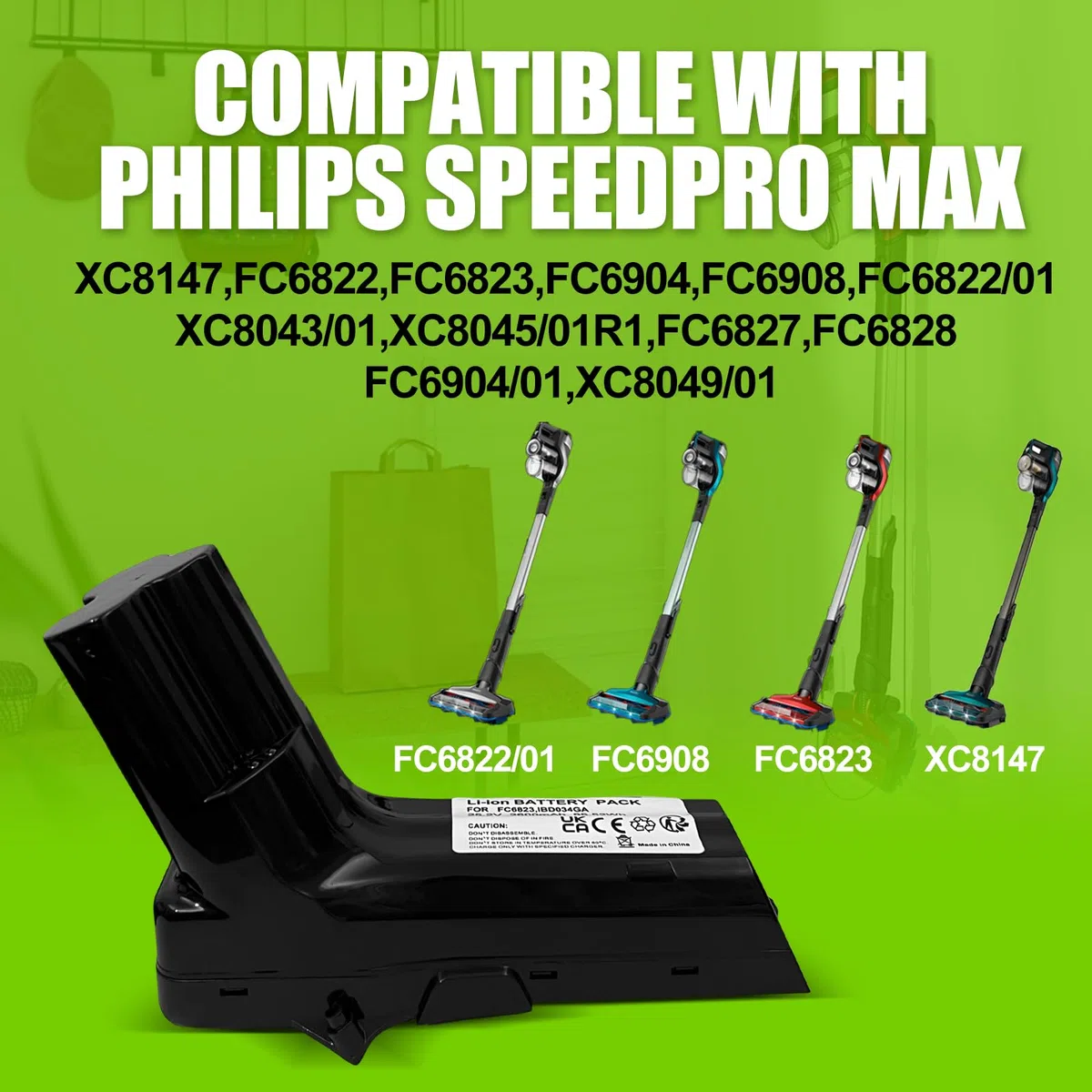 Batteria da 25,2 V per aspirapolvere Philips SpeedPro, compatibile con Philips SpeedPro Max Aqua, XC7042/01, XC8147, FC6822, FC6823, FC6904, FC6908, FC6822/01, XC8043/01, XC8045/01R1, FC6827, FC6828