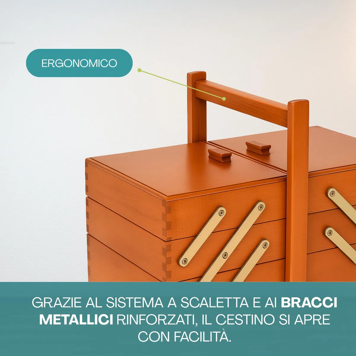 Paluplus Cestino portacucito in Legno a 3 Piani, Misura 34x23x29 cm, Scatola a Scaletta con maniglia e 5 Scomparti per accessori cucito, sartoria e fai da te, Made in Italy -015F -3,1 (Noce)
