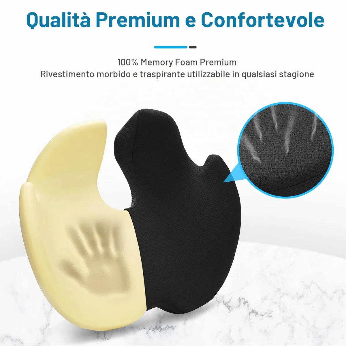 Cuscino in Memory Foam – Supporto Ergonomico per il Coccige, Cuscino Progettato per Sedute Prolungate – Morbido, Supportivo e Traspirante