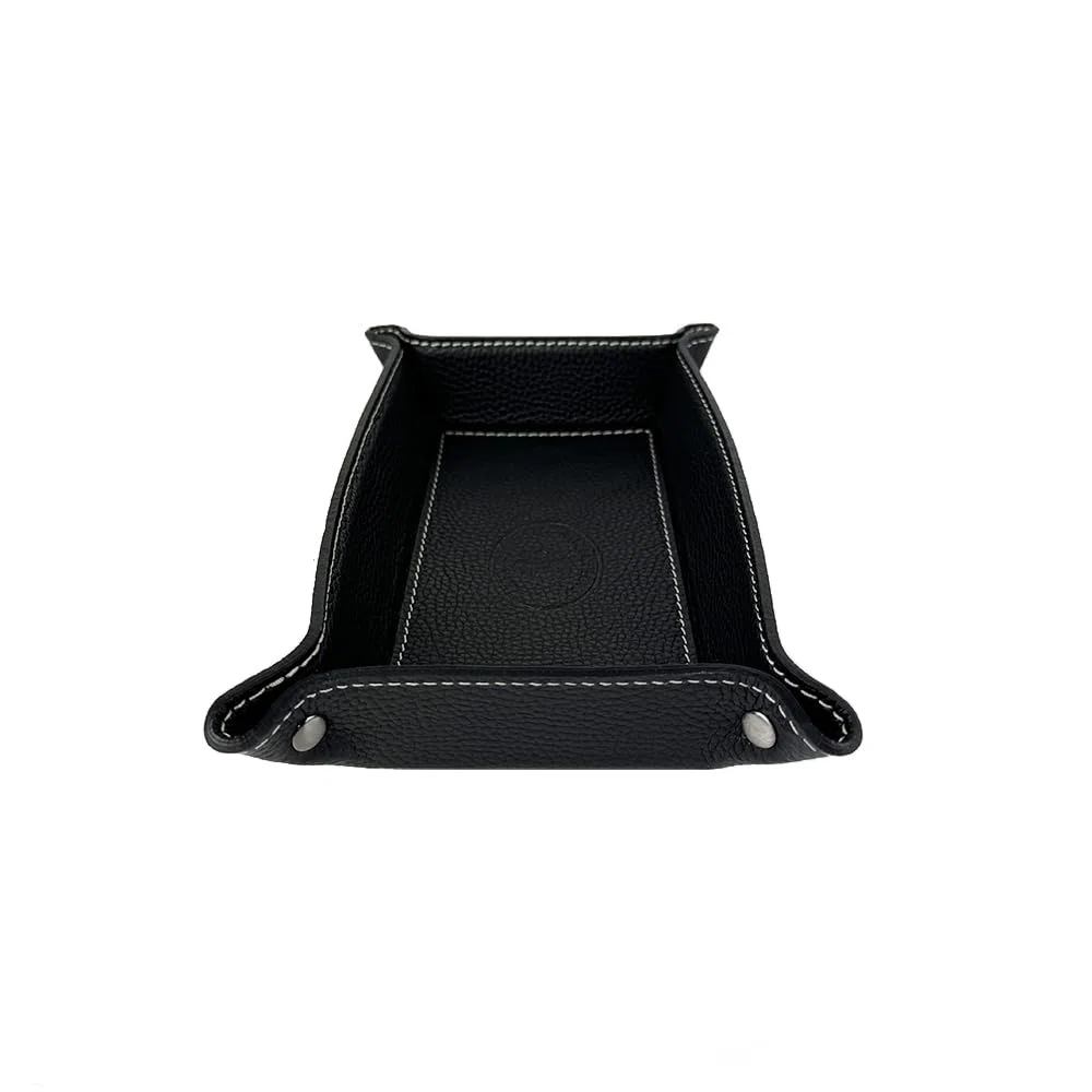 FrasiBags Svuotatasche Design Moderno in Vera Pelle Made in Italy, Vassoio Portaoggetti Ingresso, Svuota Tasche da Ingresso Organizer Scrivania Rettangolare Medio (Nero/Nero)