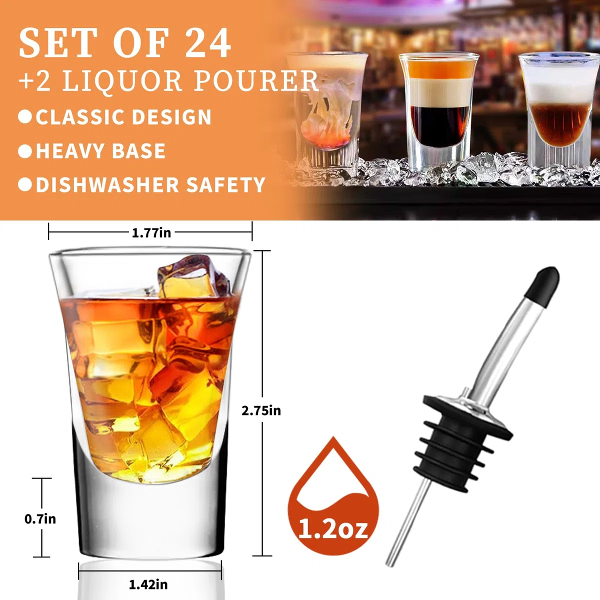 SuproBarware 24 Bicchieri da Shot in Vetro da 3cl, bicchierini liquore, bicchieri amaro con base pesante -Lavabili in Lavastoviglie, Ideali per Feste