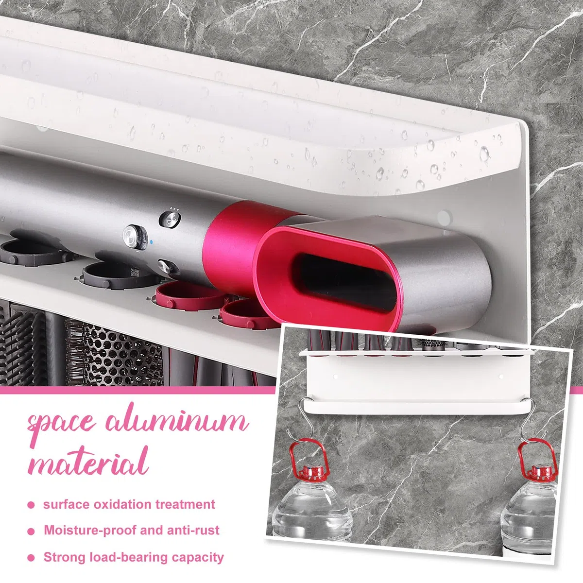 supporto per Dyson Airwrap, supporto da parete senza fori, bianco