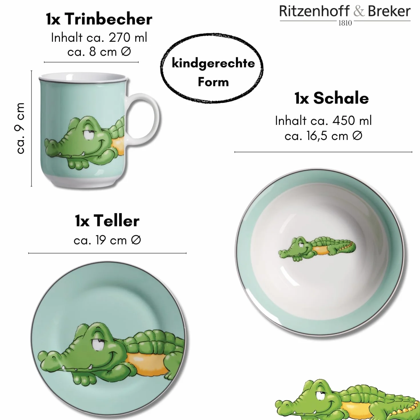 Ritzenhoff & Breker Happy Zoo Koko Set di stoviglie per bambini, 3 pezzi