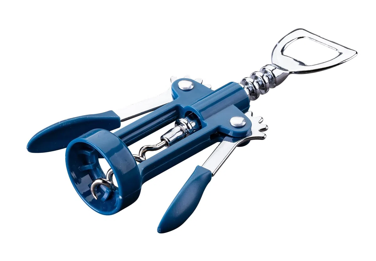 Fackelmann Cavatappi a leva Essential, apribottiglie multifunzione per vino & Co, blu scuro/argento