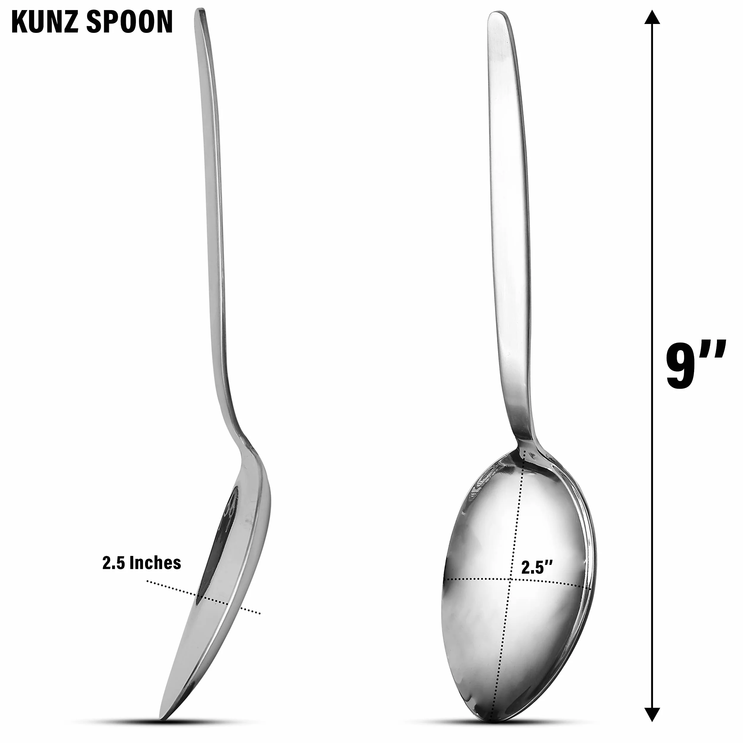 Kunz Spoons S/S cucchiaio in acciaio inox – Cucchiaio per salsa – Cucchiaio da 22,9 cm – Cucchiaio da chef quotidiano – Manico comodo – Acciaio inossidabile pesante