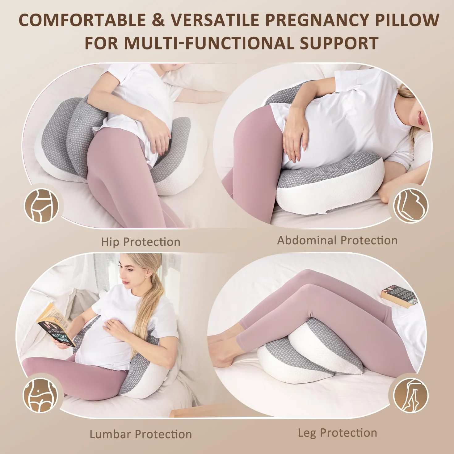 Chilling Home Cuscino per gravidanza per dormire, cuscino premaman per pancia, regolabile e portatile, per adulti, con fodera traspirante (grigio)