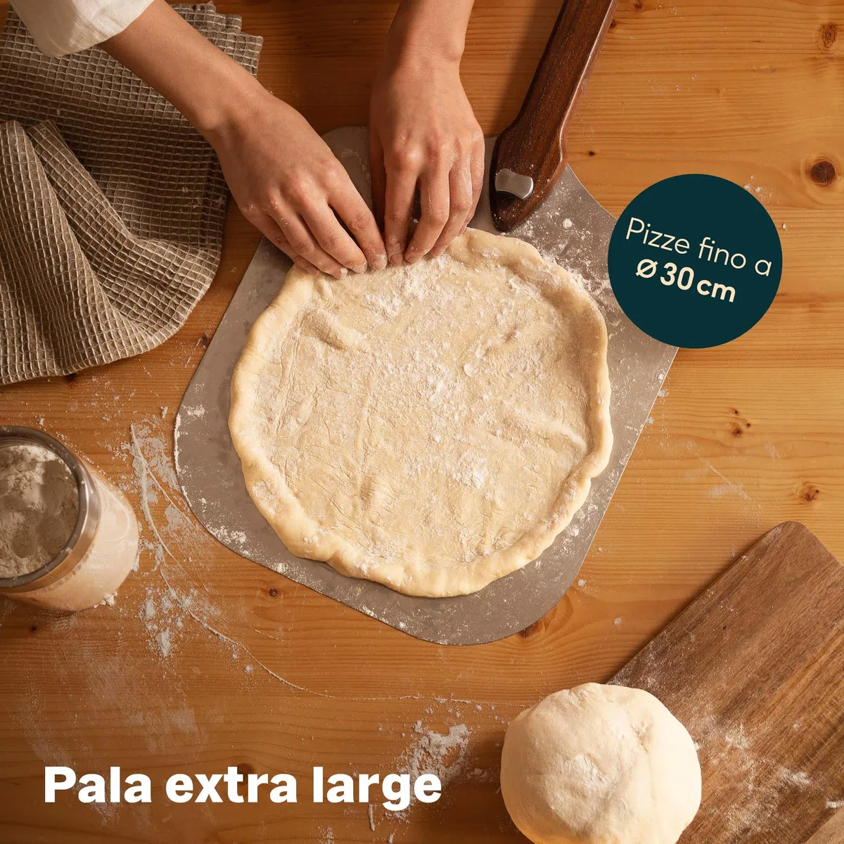 SILBERTHAL Pala per pizza corta - Acciaio inox 30 cm - Manico pieghevole - Proffessionale e rettangolare