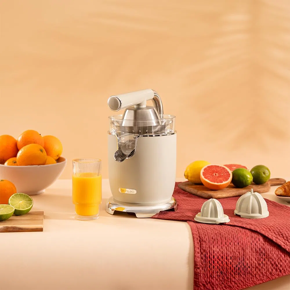 Cecotec Spremiagrumi Elettrico a Braccio Xqueeze RetroJuice 1000. 1000W, Filtro in Acciaio Inox, 2 Coni Rimovibili di Diverse Dimensioni, Leva e Sistema Antigoccia, Arance, Lavabile in Lavastoviglie