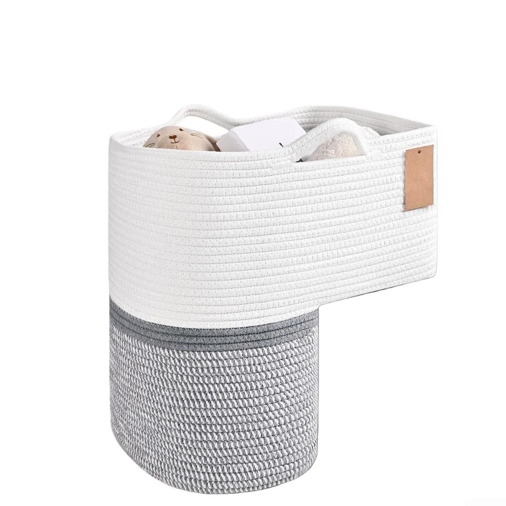 Cestino per scale in tessuto di lino con manici, organizer per giocattoli, libri, telefoni su gradini in moquette, soluzione elegante per la casa in colore neutro (A)
