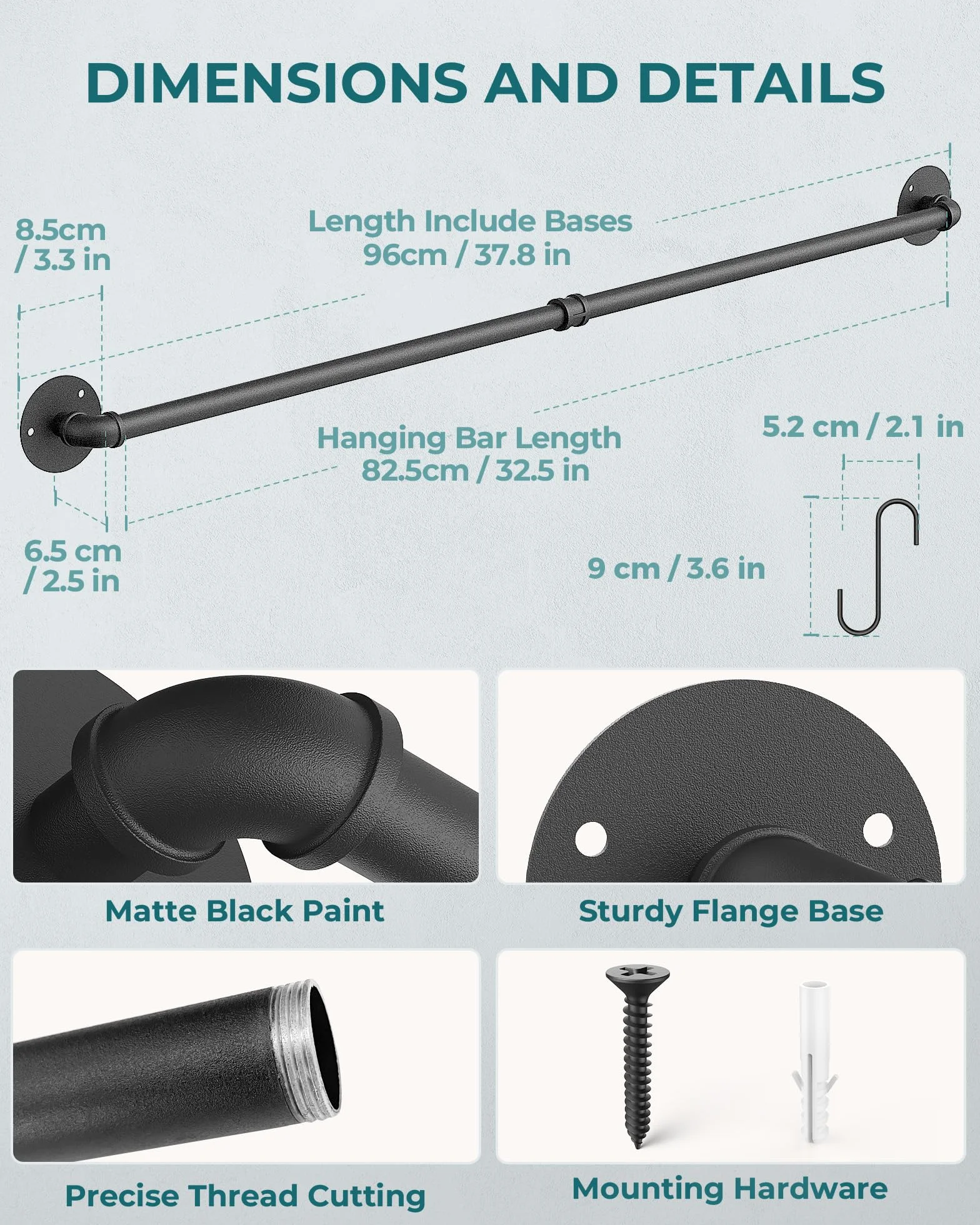 OROPY Mensola d'attaccatura degli Utensili della Cucina, 100cm Supporto della Parete dell'Acciaio Inossidabile dello scaffale con 14 Ganci (Nero)