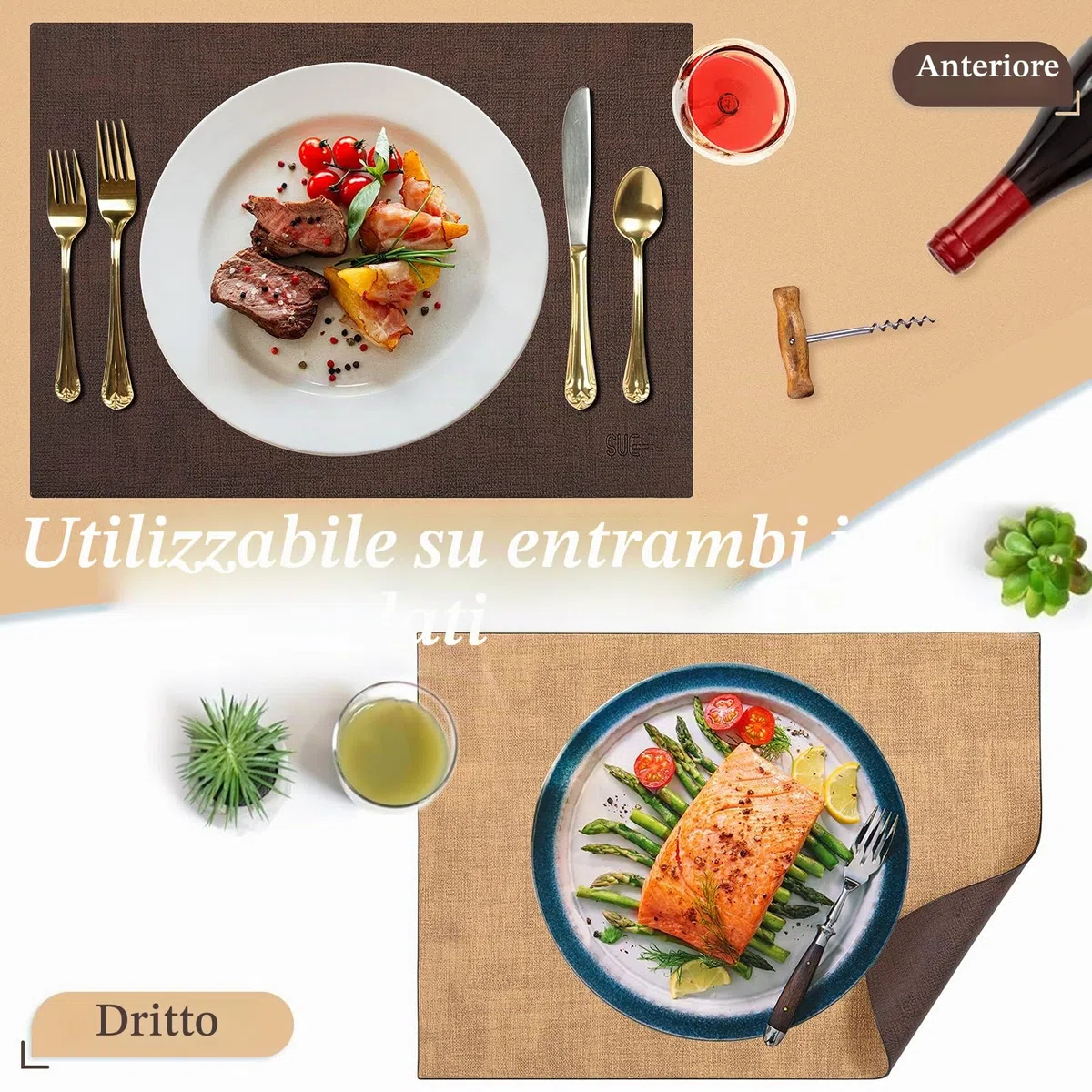 SUEH DESIGN Tovaglietta in Pelle Set di 6 Tovagliette Ecopelle Lavabile Impermeabili Resistente al Calore per Cucina Domestica Ristoranti e Hotel 43cm x 31cm