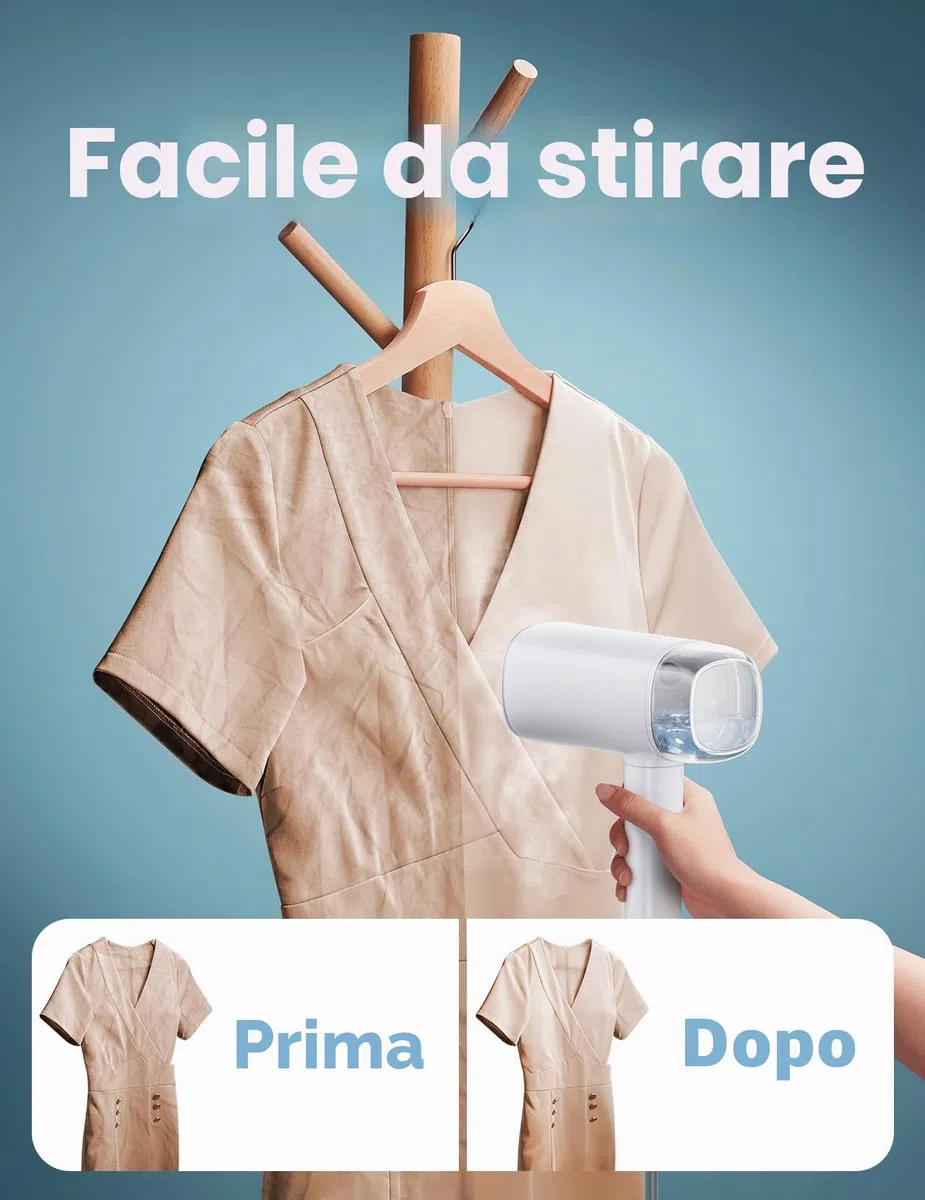 Vaporizzatore per abbigliamento, piroscafo pieghevole e portatile, riscaldamento rapido 30 secondi, vaporizzatore per vestiti, con serbatoio d'acqua da 170 ml, vapore a mano per casa e viaggi