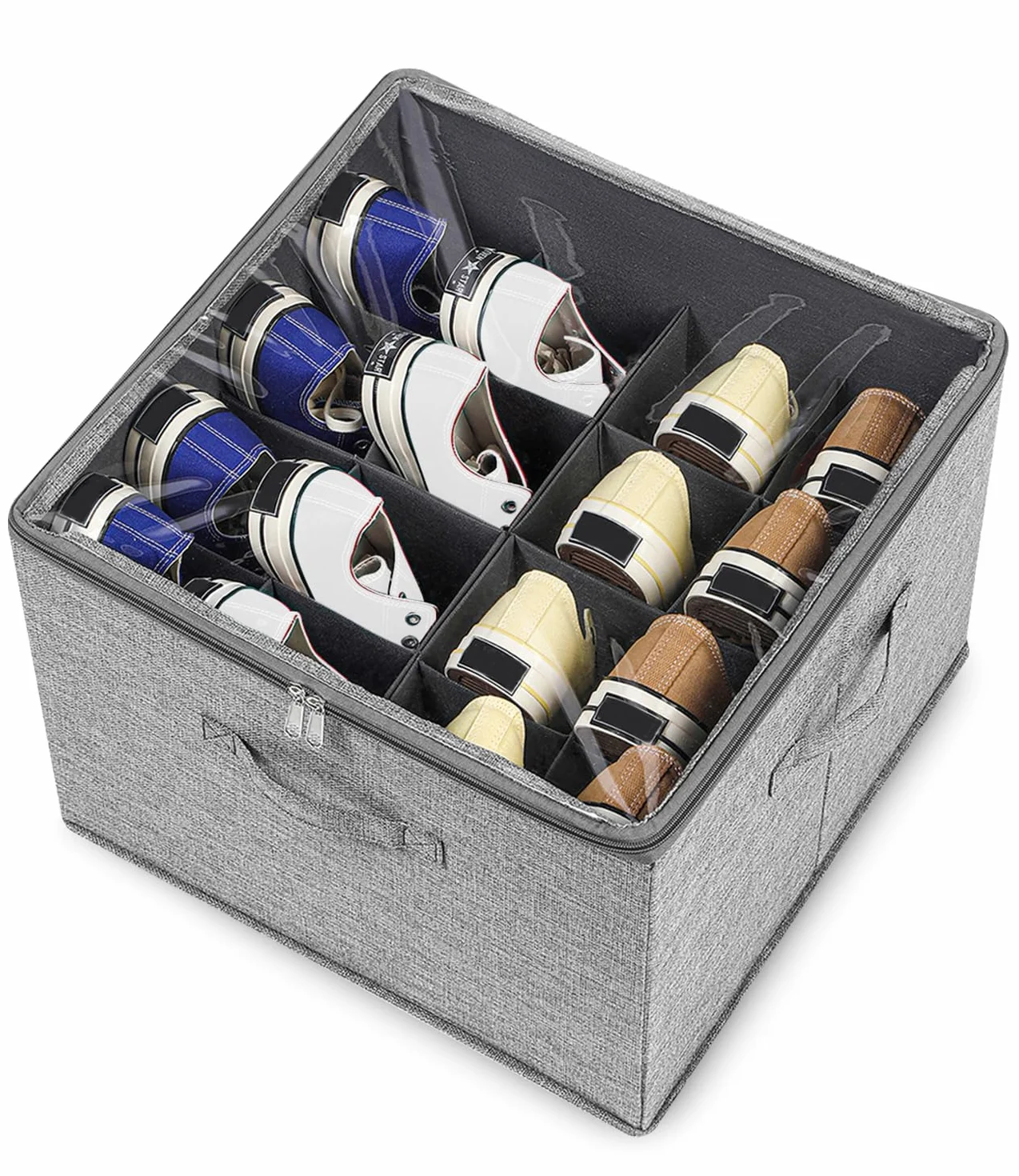 Azyvum Organizzatore per scarpe per armadio, adatto a 16 paia di scarpe, grande contenitore per scarpiere pieghevoli, supporto per pavimento, salvaspazio, maniglie rinforzate