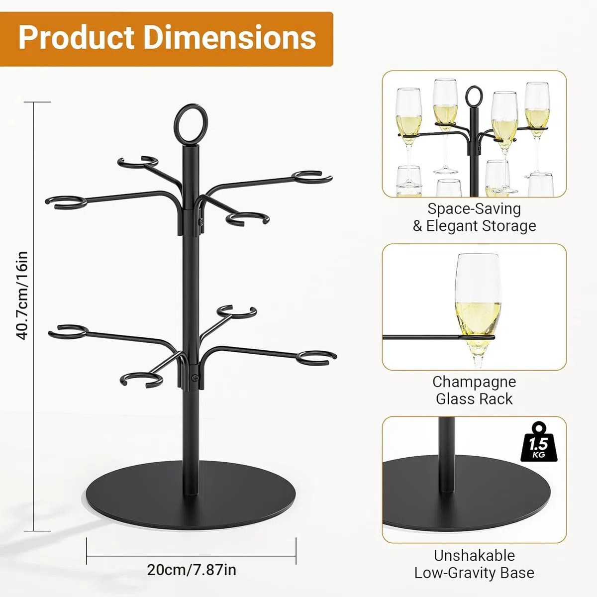 TJ.MOREE Bevande Torre per 8 bicchieri – Aperol Tree da portata per cocktail – Regalo di compleanno per donne, Aperol, aperitivo rosa, supporto per alberi da cocktail, torre di champagne (nero)