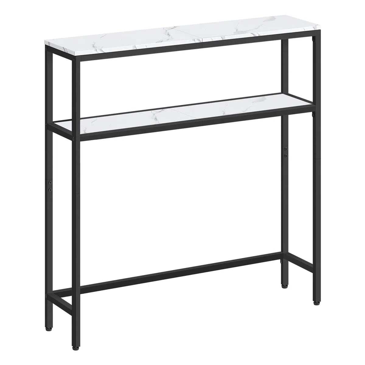VASAGLE Tavolo Consolle, Tavolo Stretto a 2 Ripiani Portaoggetti, 20 x 80 x 80 cm, per Soggiorno, Corridoio, Ingresso, Bianco Marmo e Nero Inchiostro LNT130W59