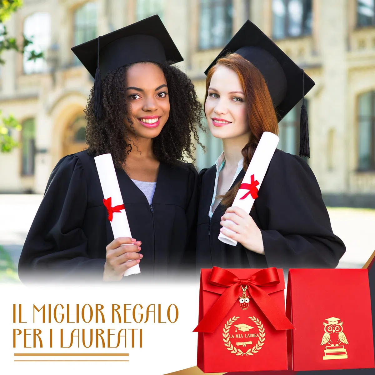 BBTO 50 Sets Scatoline Portaconfetti Laurea 50 Portachiavi Portafortuna 50 Scatoline Portaconfetti 50 Bigliettini Bomboniera 1 Nastro Regalo per Festa Cerimonia Decorazione(Gufo)