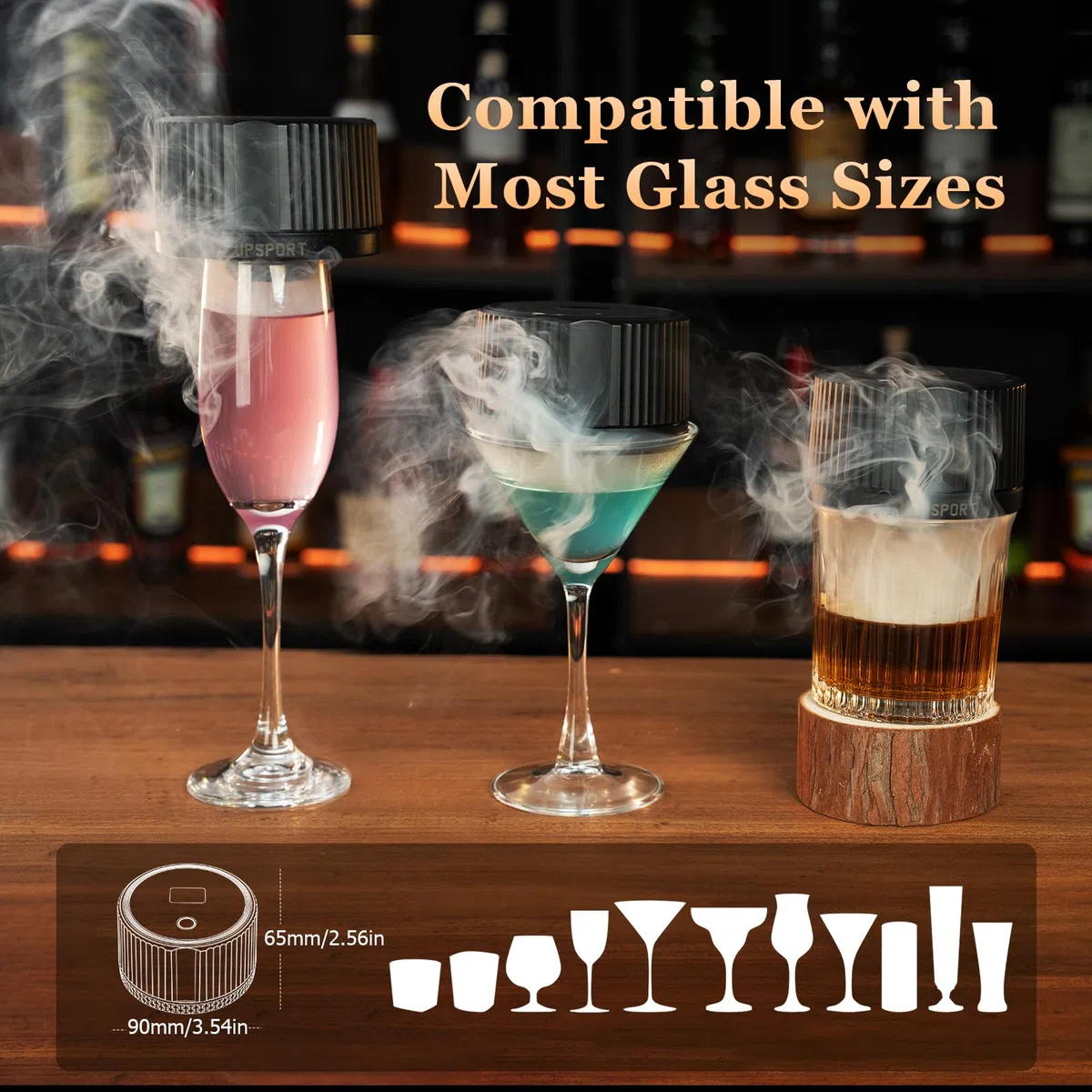 Kit affumicatore elettrico per whisky con 4 modalità di illuminazione, affumicatore per cocktail ricaricabile, 6 trucioli di legno, non richiede butano, regali di Natale/compleanno per uomini
