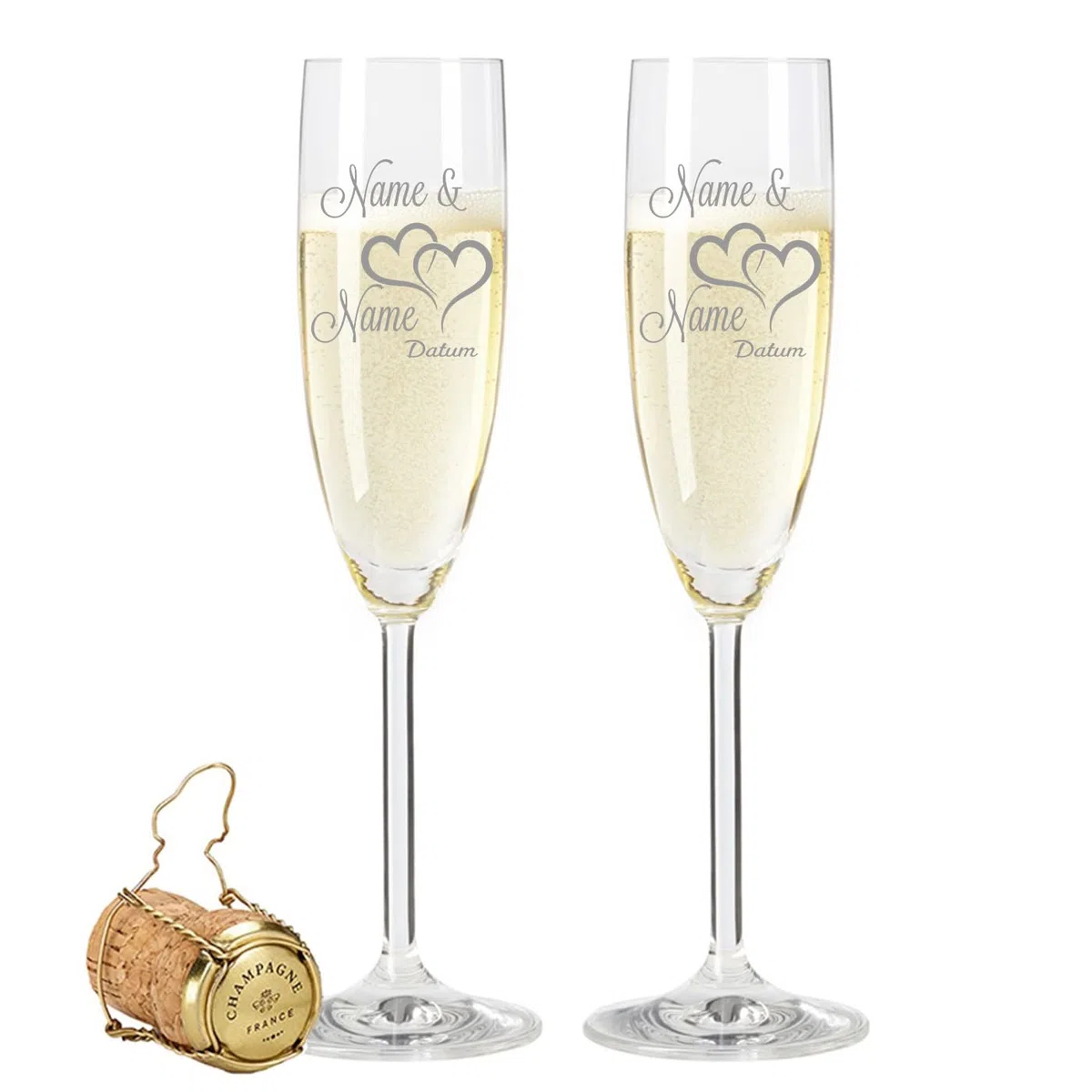 Leonardo - Calici per lo spumante, con incisione (personalizzabile), adatti come regalo per matrimonio, fidanzamento o anniversario, con scatola di legno vintage
