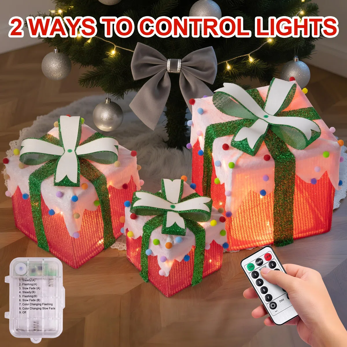 Arespark Set di 3 Luci Scatola Regalo Natalizie, 50 LED Regalo Luminosi Natale con 8 modalità Luminose, IP44 Illuminate per Albero di Natale, Vetrina, Finestre, Giardino, Decorazioni Natalizie