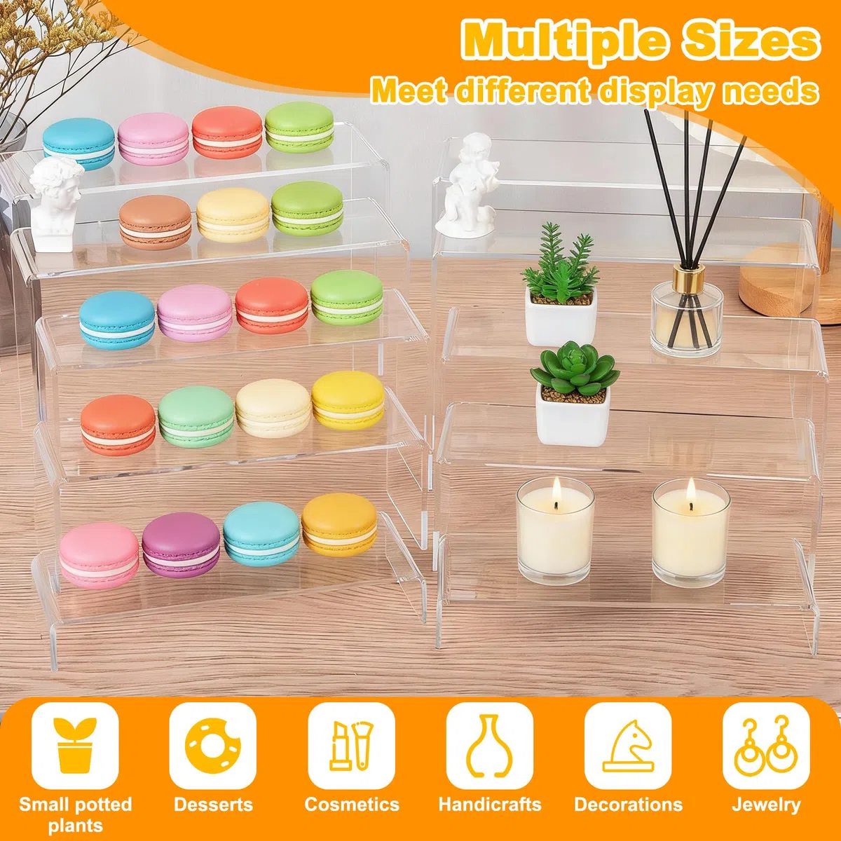 Set di 10 Espositore Acrilico Trasparente, 5 Misure Porta Espositori in Acrilico a Forma di U per Esposizione Cupcakes, Dessert, Modellismo, Cosmetici, Lozione, Collezione & Profumi