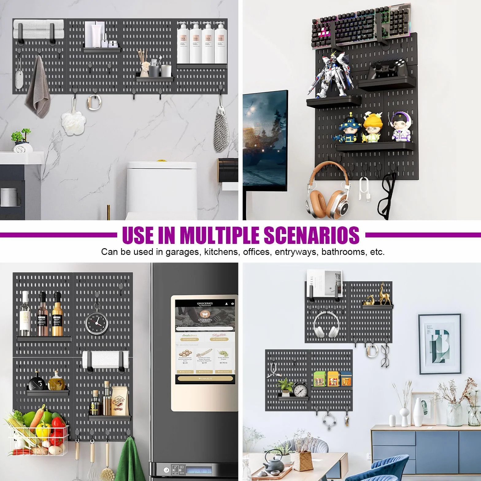 Set di 4 lavagne (42 x 30 cm) + 20 accessori per la conservazione della stanza, l'organizzazione e la decorazione, combinazione libera e facile da installare (nero)