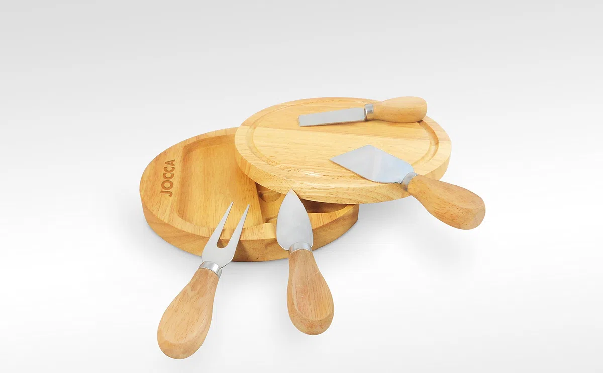 Jocca - Set Tavola Formaggi con Coltelli in Acciaio Inox | Ideale per Amanti del Formaggio | Tavola Rotonda diametro 20cm con Set di 4 Coltelli | Perfetto Regalo Originale