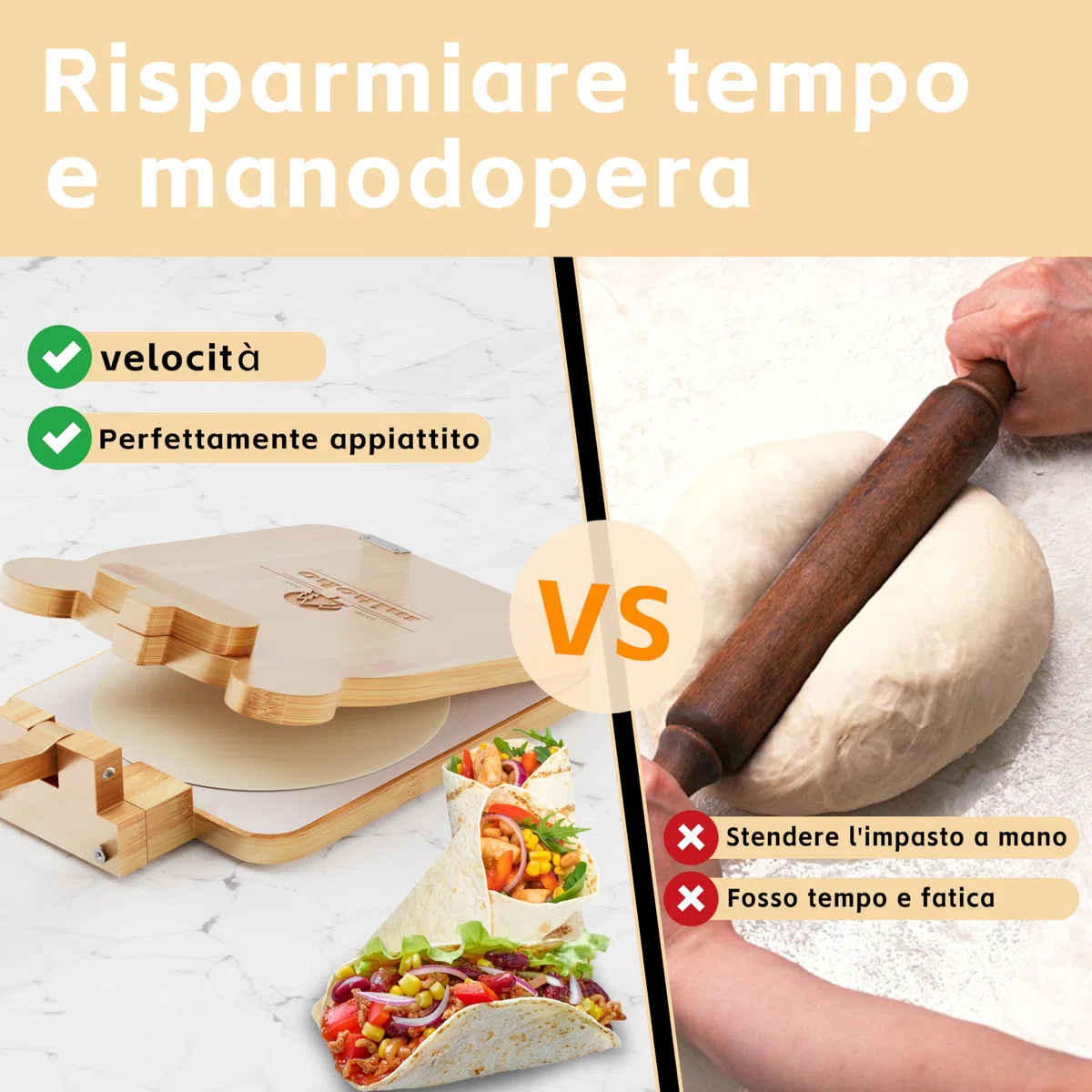 Mihoho Pressa per Tortillas in bambù da 10 in, pressa per Tortillas Messicana, pressa per Tortillas di Farina Fatta in casa per Tortillas messicane, roti, Burrito, Taco pataconera (Faggio)
