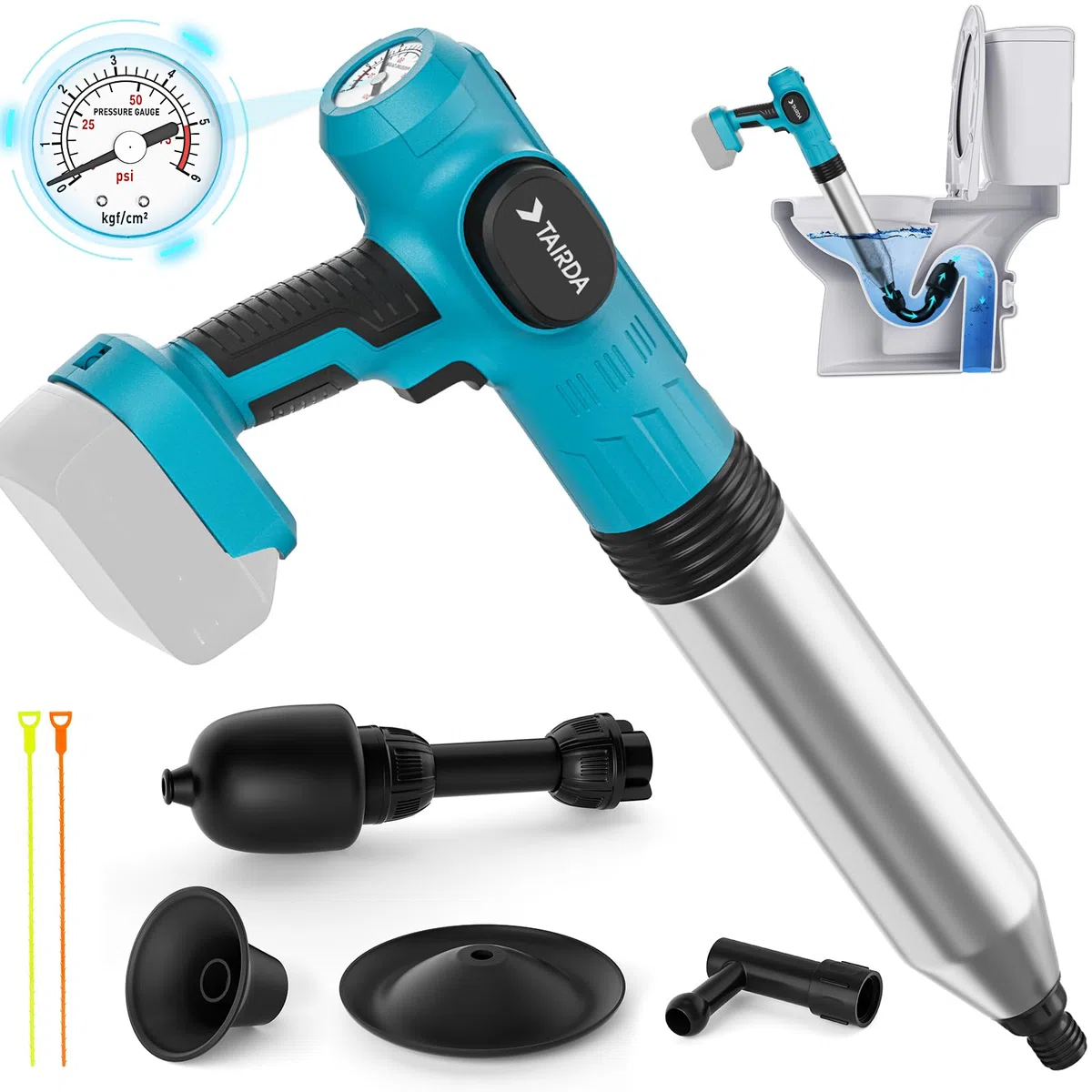 Pulitore di scarico a batteria compatibile con Makita 18V, pulitore di tubi per la cucina, il lavandino per bagni incredibilmente veloci ed efficaci vasche da bagno doccia con 4 ventose