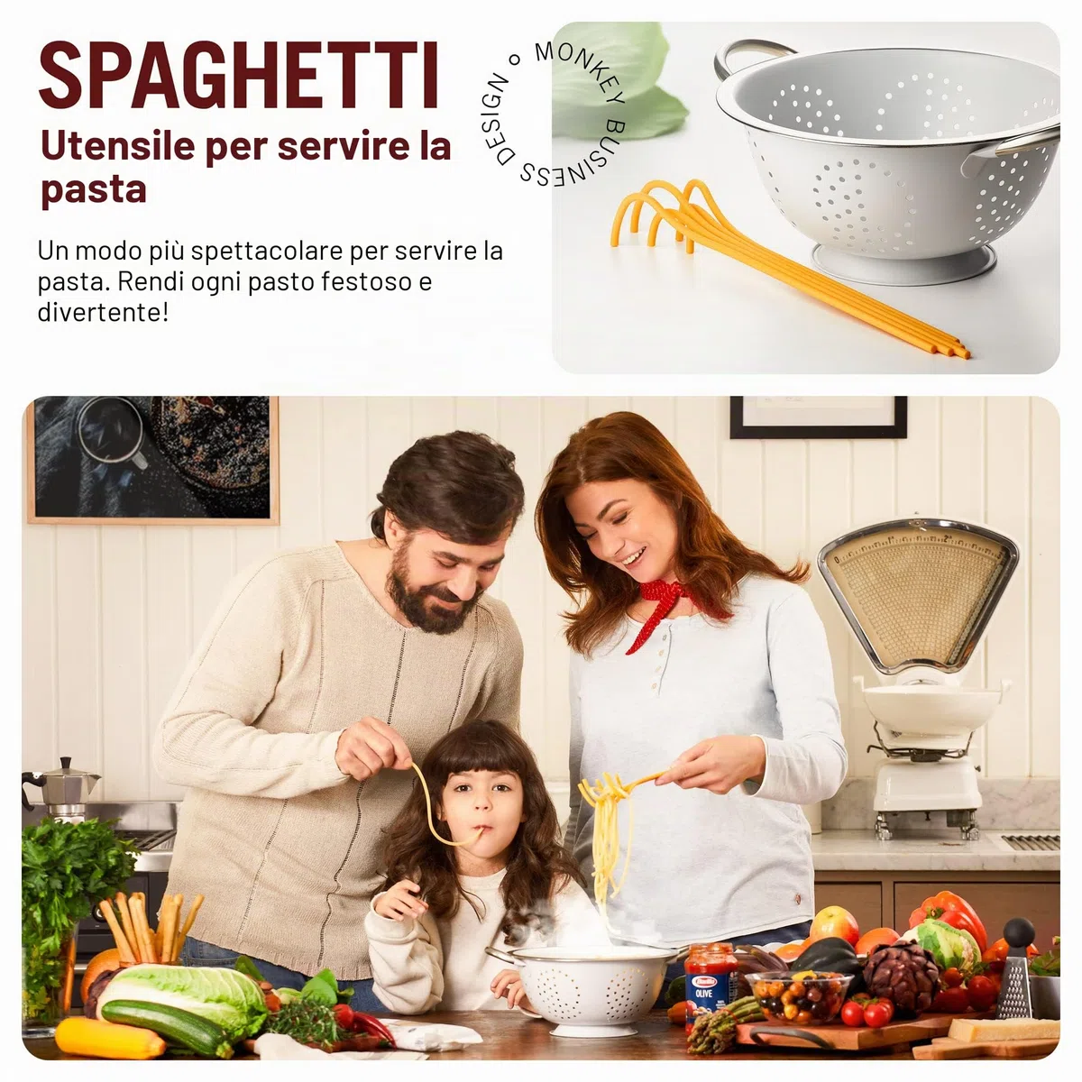 Forchetta a forma di spaghetti in plastica divertente/Forchetta per pasta da una serie di gadget da cucina ispirati alla pasta | Forchetta per pasta cool per afferrare e servire la pasta | Accessori
