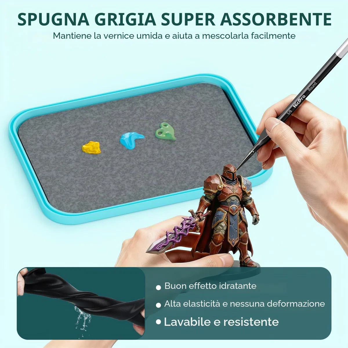 Nicpro tavolozza per dipingere per pittura acrilica, palette con 100 fogli di carta, 4 spugna, portapennelli, wet palette per miscelazione della vernice, per modelli in miniatura(blu)