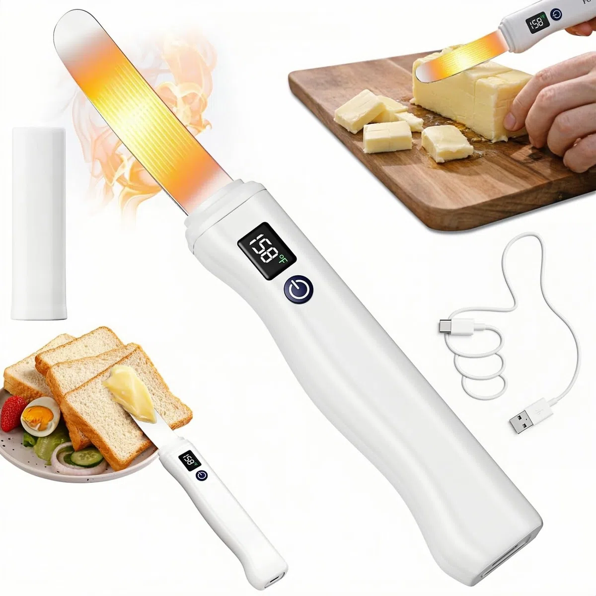 Coltello da burro riscaldante, in acciaio inox 304, con display intelligente in tempo reale, temperatura e batteria, doppia modalità di temperatura per formaggi, conserve, altre creme