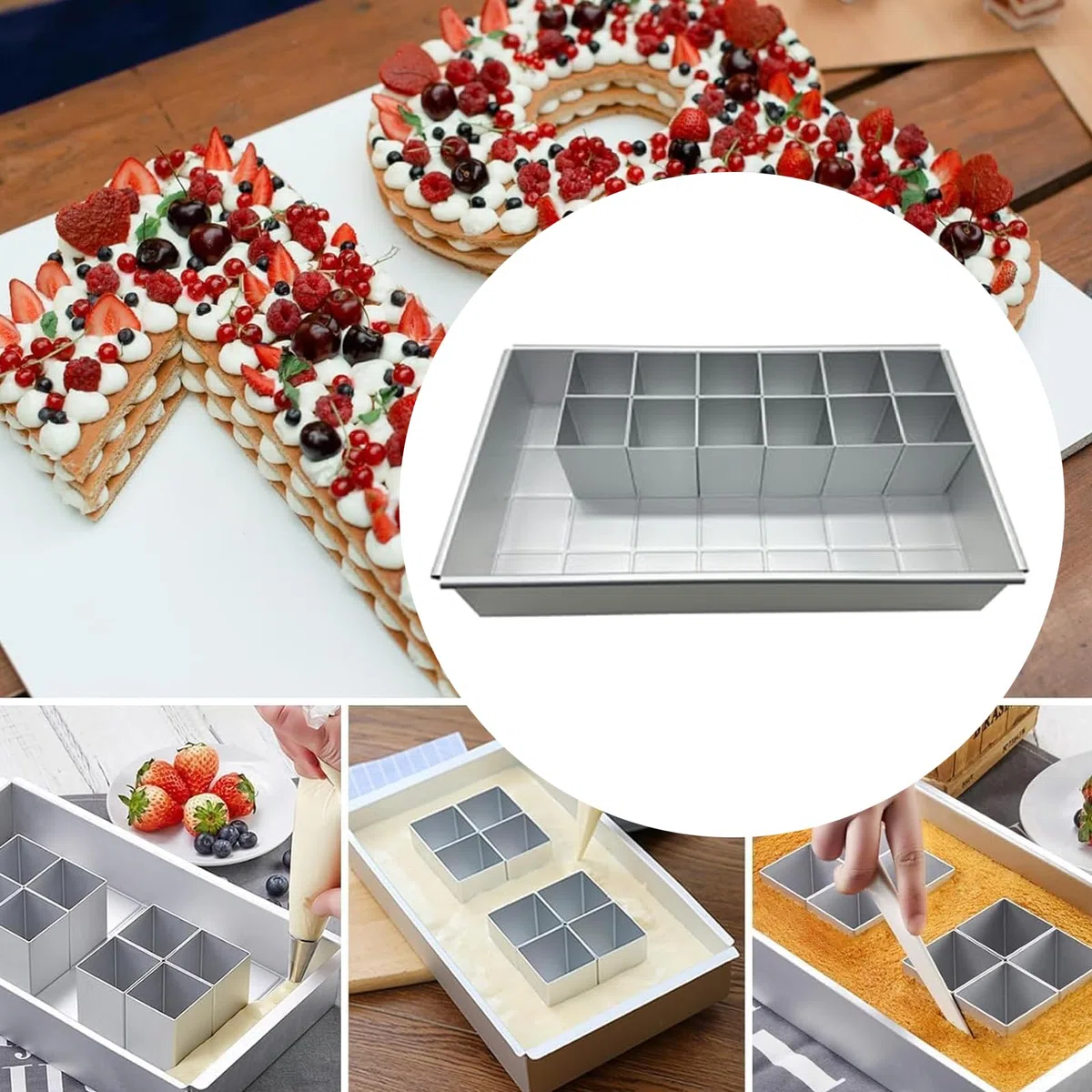 Stampi per torta rettangolari portatili in lega alluminio, teglia con rivestimento antiaderente, strumento per decorare torte, padella quadrata rimovibile
