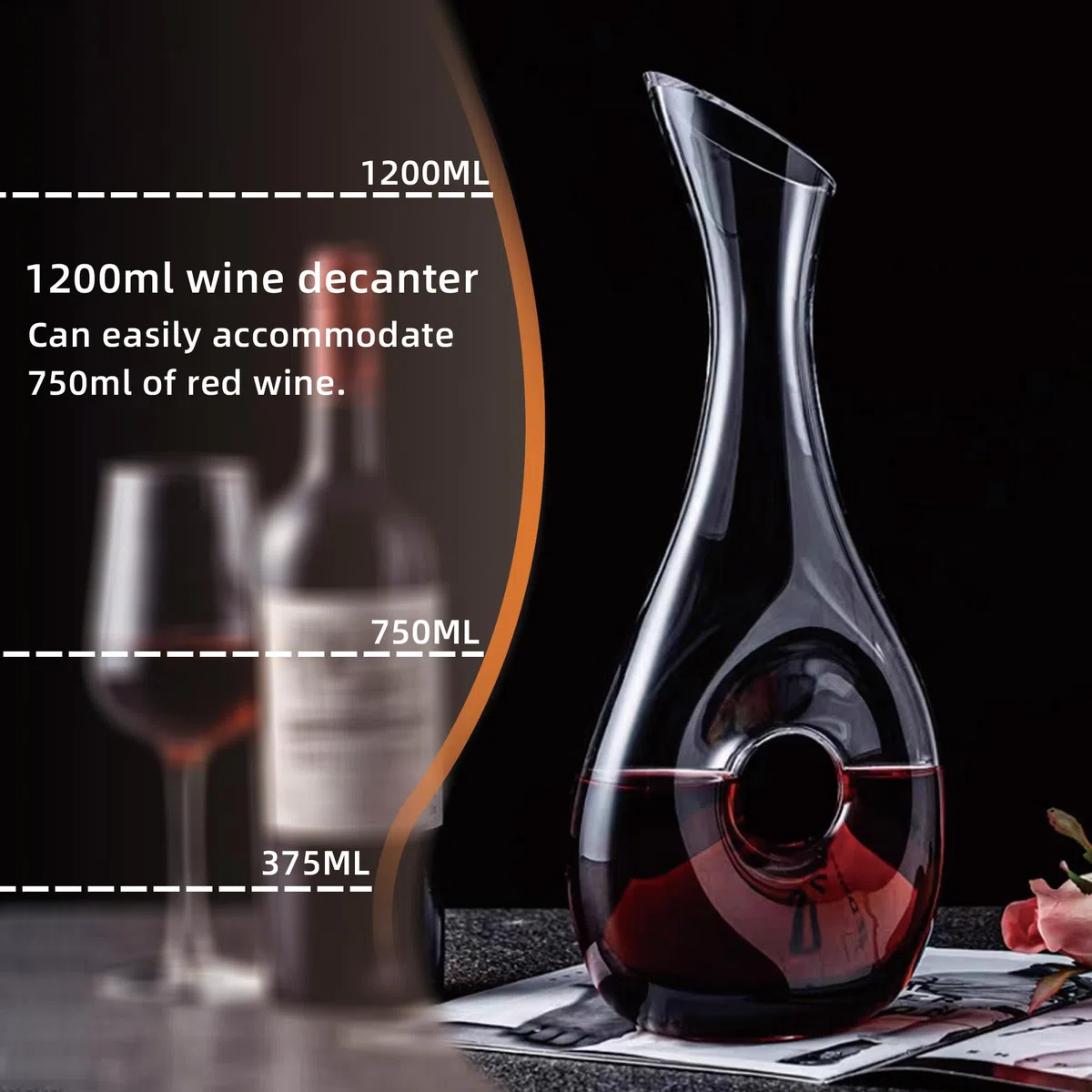Decanter per vino rosso, 1,2 l, decanter per vino, senza piombo, fatto a mano, per gli amanti del vino rosso