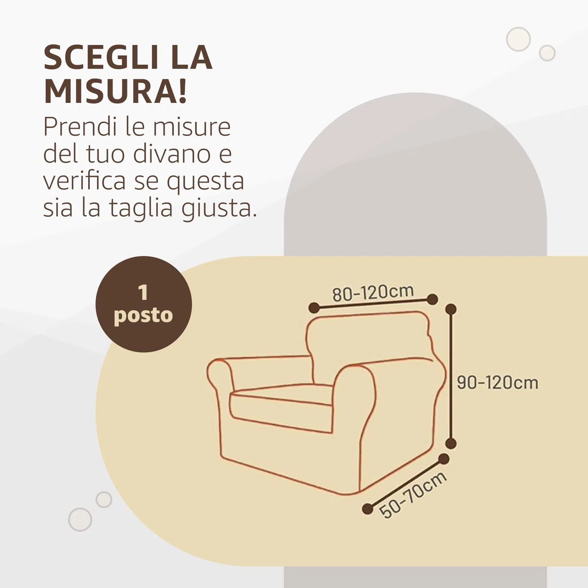 SONIT Copridivano Elasticizzato per Divano con Braccioli Fodera Protettiva Universale in Tessuto Jacquard Vestibilità Aderente Made in Italy [1 Posto,Panna]